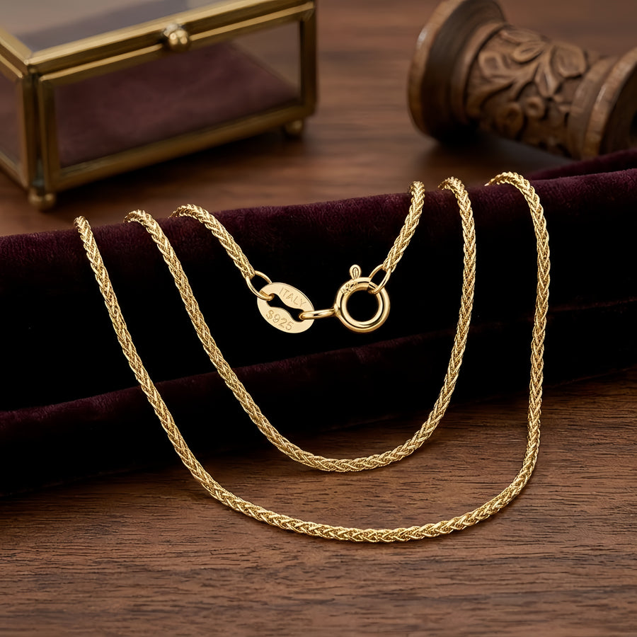 Italian Gold-Plated Wheat Chain Necklace – gold-plated necklace, front view
