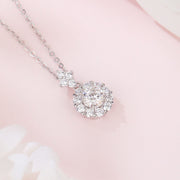 Round Moissanite Halo Necklace – moissanite necklace, close-up