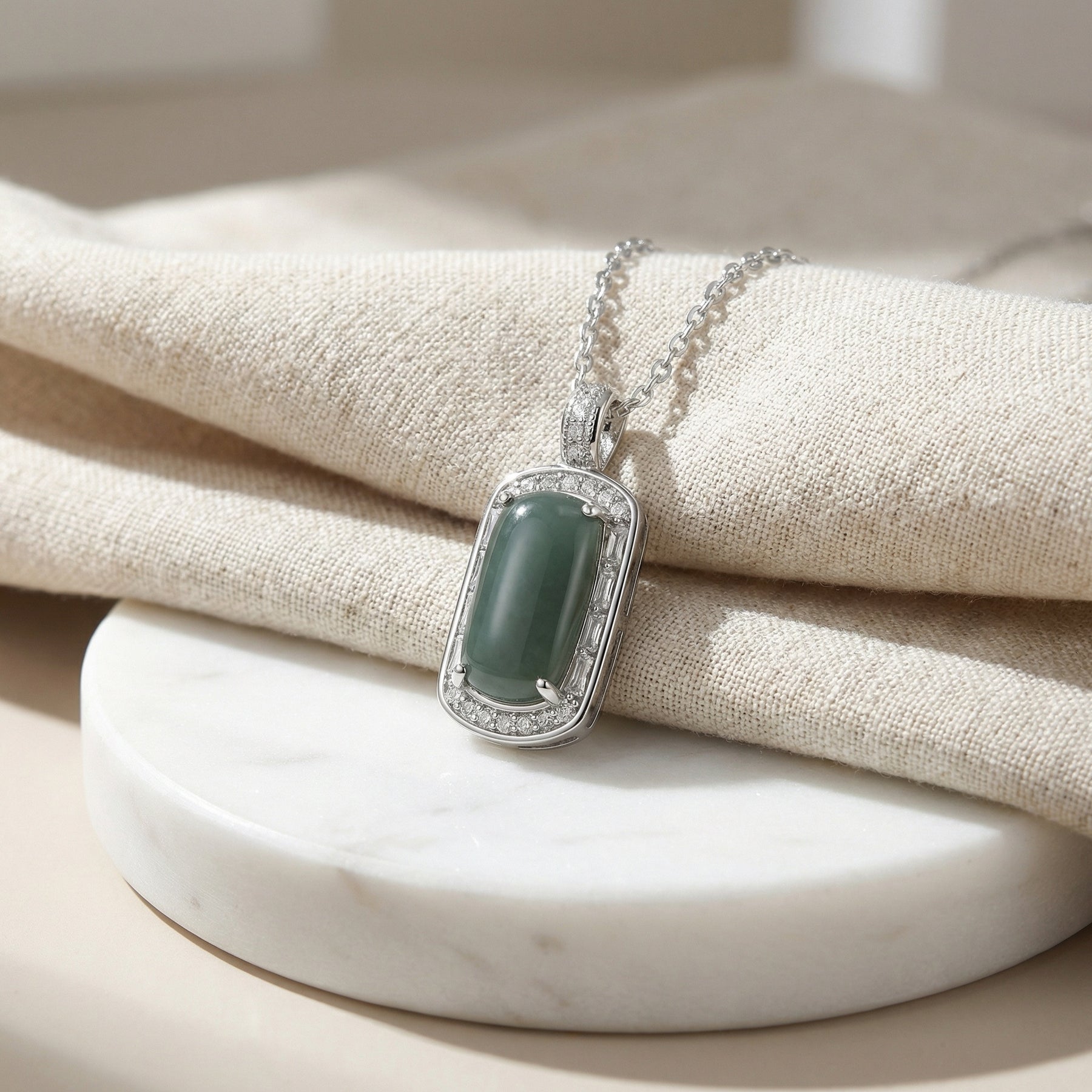 Oval Emerald Jade Cabochon Necklace – jade necklace, close-up