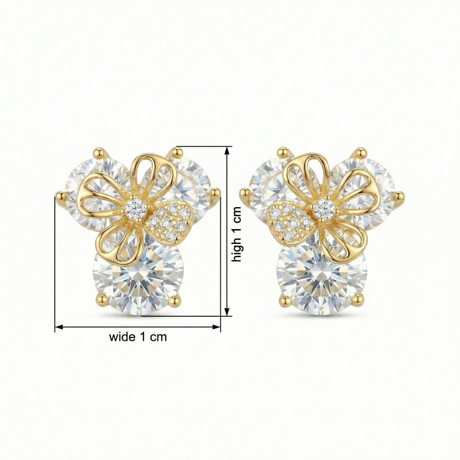 Blossom Studs with Filigree Butterfly – sterling silver earrings, front view