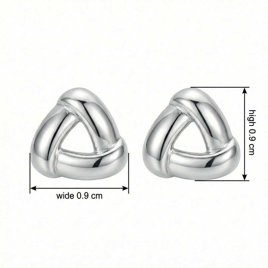 Interlocking Triangular Knot Studs – sterling silver earrings, front view