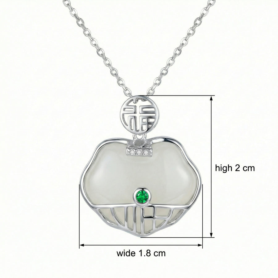 White Jade Long-Life Lock Necklace – jade necklace, front view