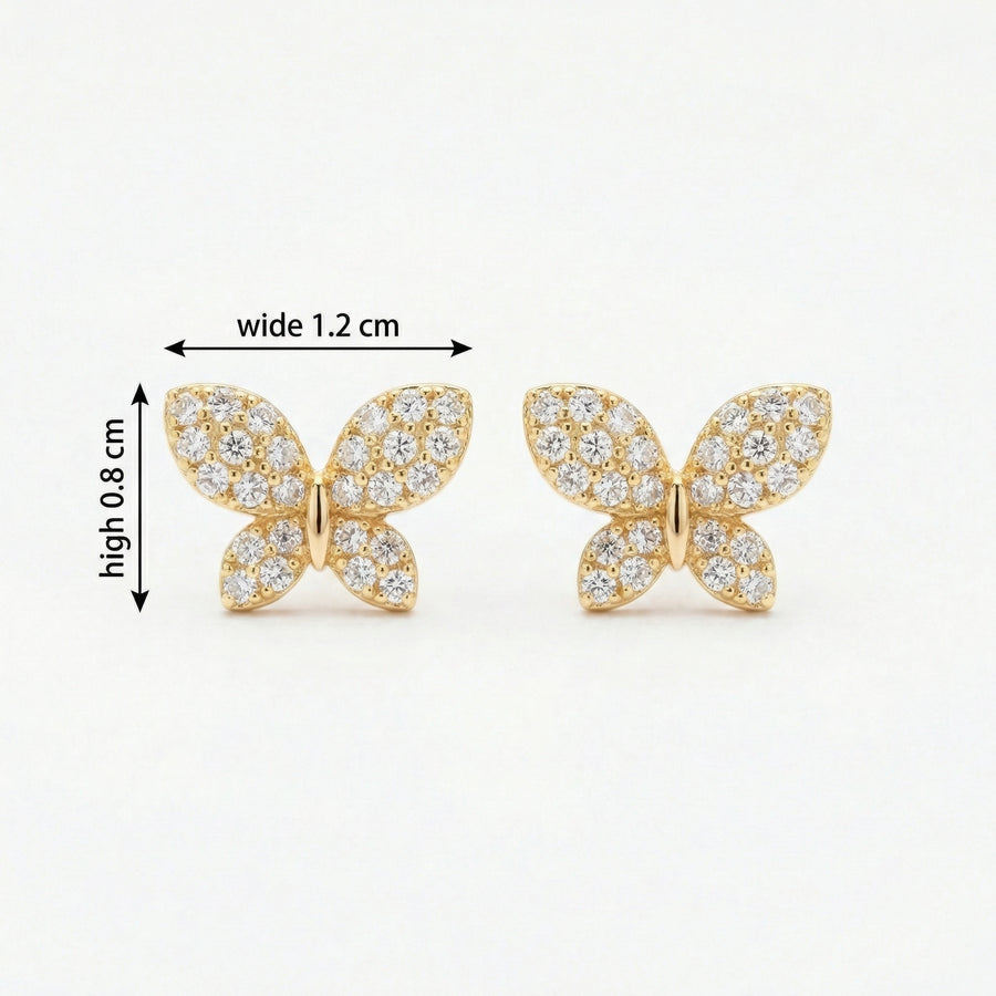 Butterfly Studs, Shimmering Pavé – sterling silver earrings, front view
