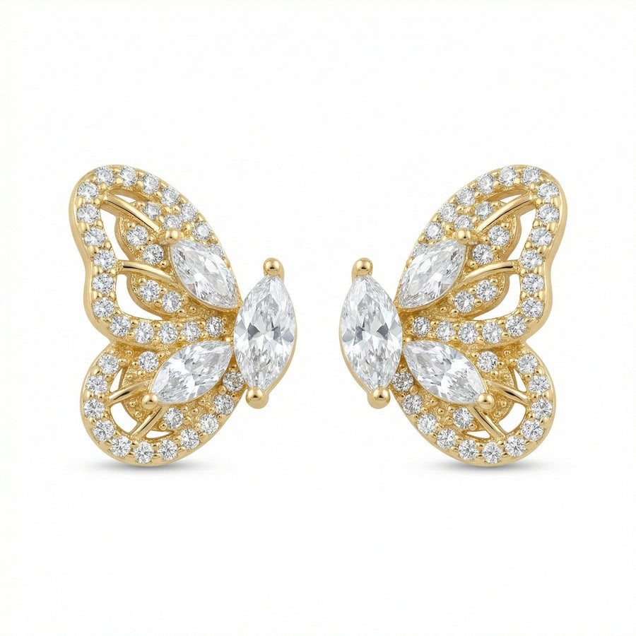 Butterfly Studs, Warm Radiant Finish – sterling silver earrings, front view