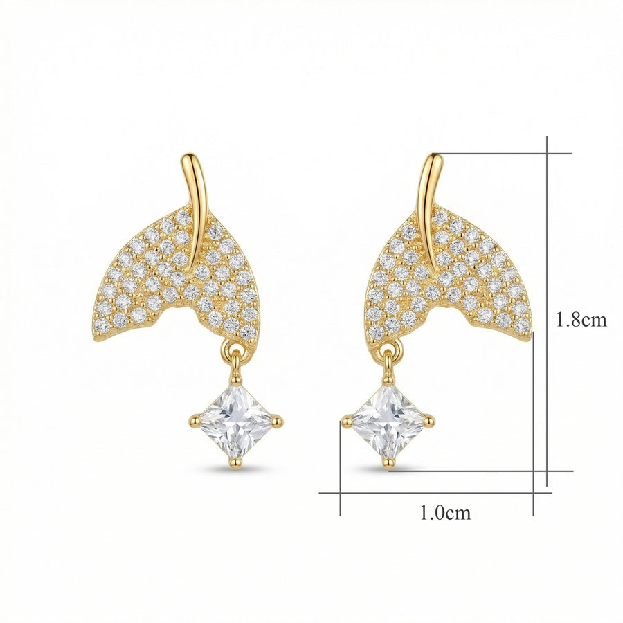Pavé Whale Tail Dangle Earrings – sterling silver earrings, front view