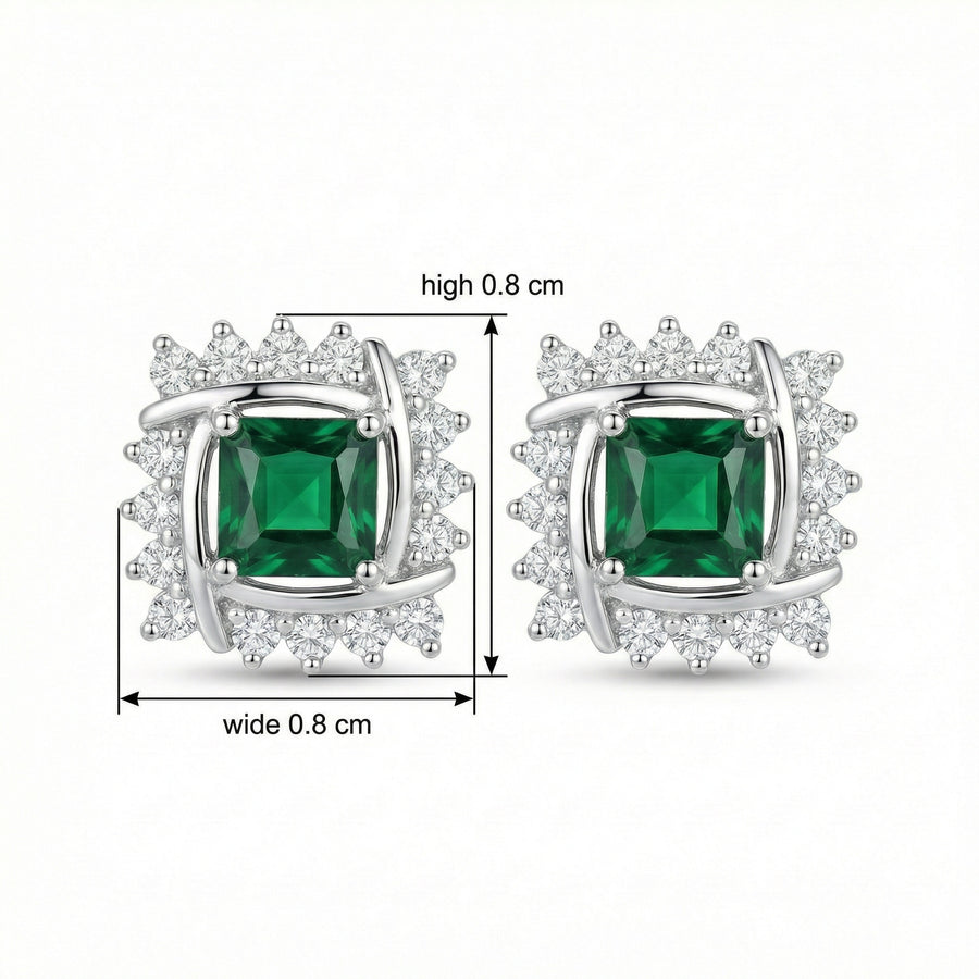 Square Emerald Interlocking Halo Studs – emerald earrings