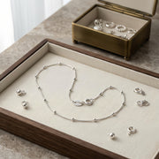 White Gold Bead-Accented Chain Necklace – sterling silver necklace, side detail