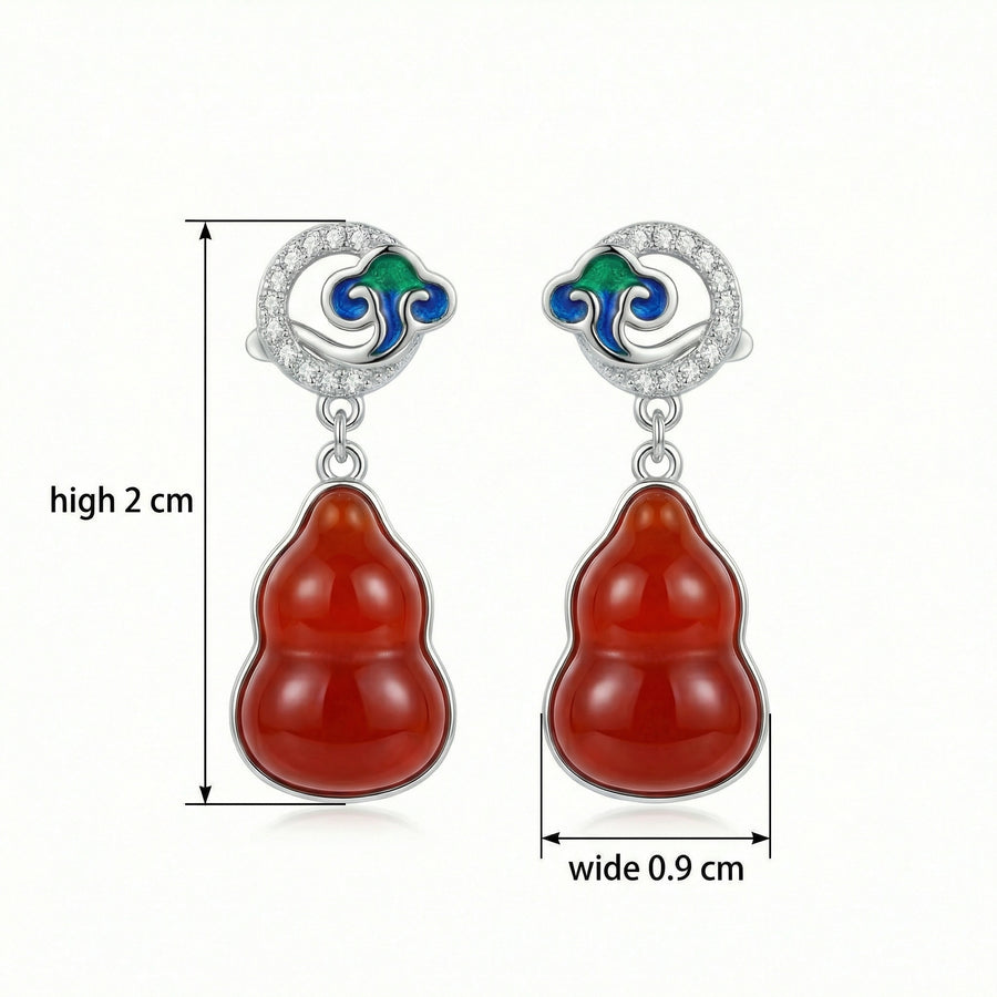 Red Agate Gourd Drop Earrings – agate earrings, front view