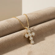 Diamond Cluster Cross Pendant Necklace – sterling silver necklace, front view