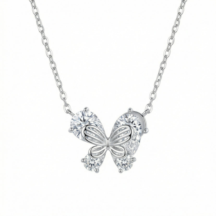 Butterfly Pendant Necklace, Pear-Cut Stones – sterling silver necklace, front view