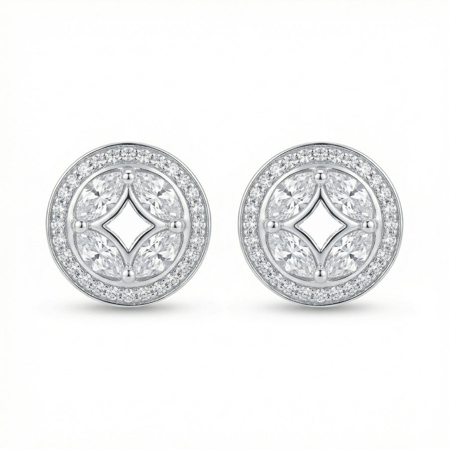 Circular CZ Halo Stud Earrings – zircon earrings, front view