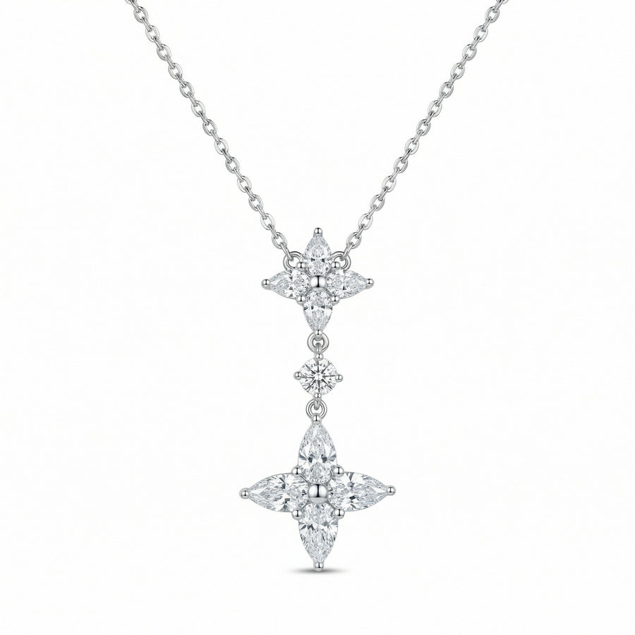 Marquise Floral Double Cluster Necklace – sterling silver necklace, front view