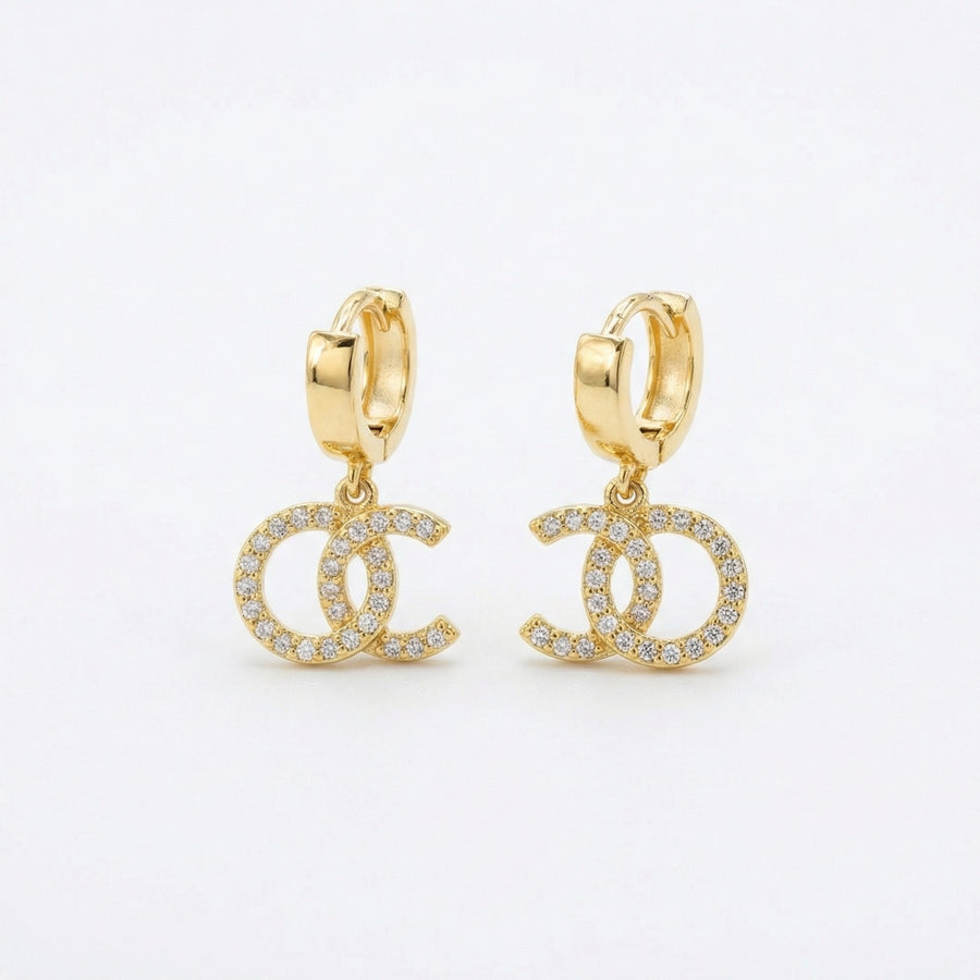 Double C Dangle Huggie Hoops – sterling silver earrings