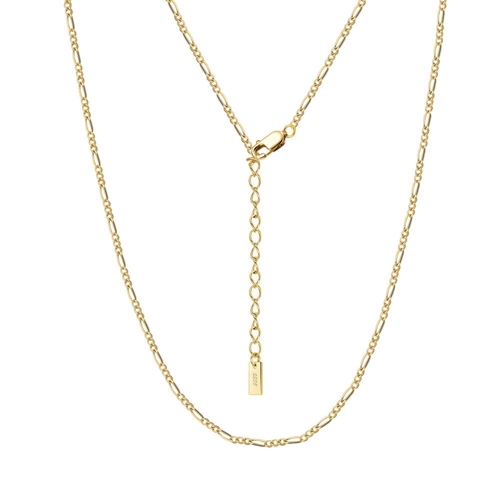 Gold Figaro Chain Necklace with Charm – sterling silver necklace, close-up