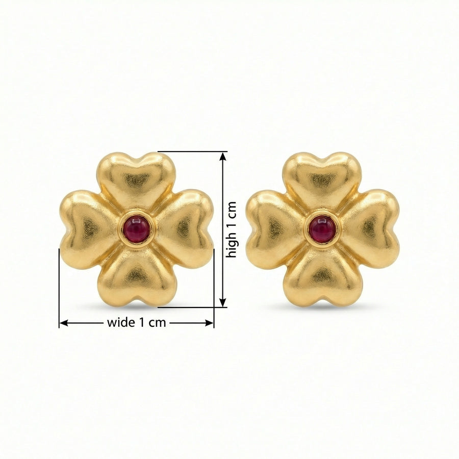 Heart Clover Ruby Stud Earrings – ruby earrings, front view
