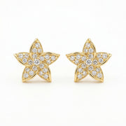 Five-Petal Floral Diamond Studs – sterling silver earrings, front view
