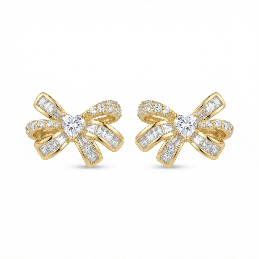 Bow Studs with Heart Center – sterling silver earrings