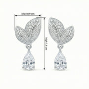 Pear-Cut Diamond Leaf Drop Earrings – sterling silver earrings, close-up