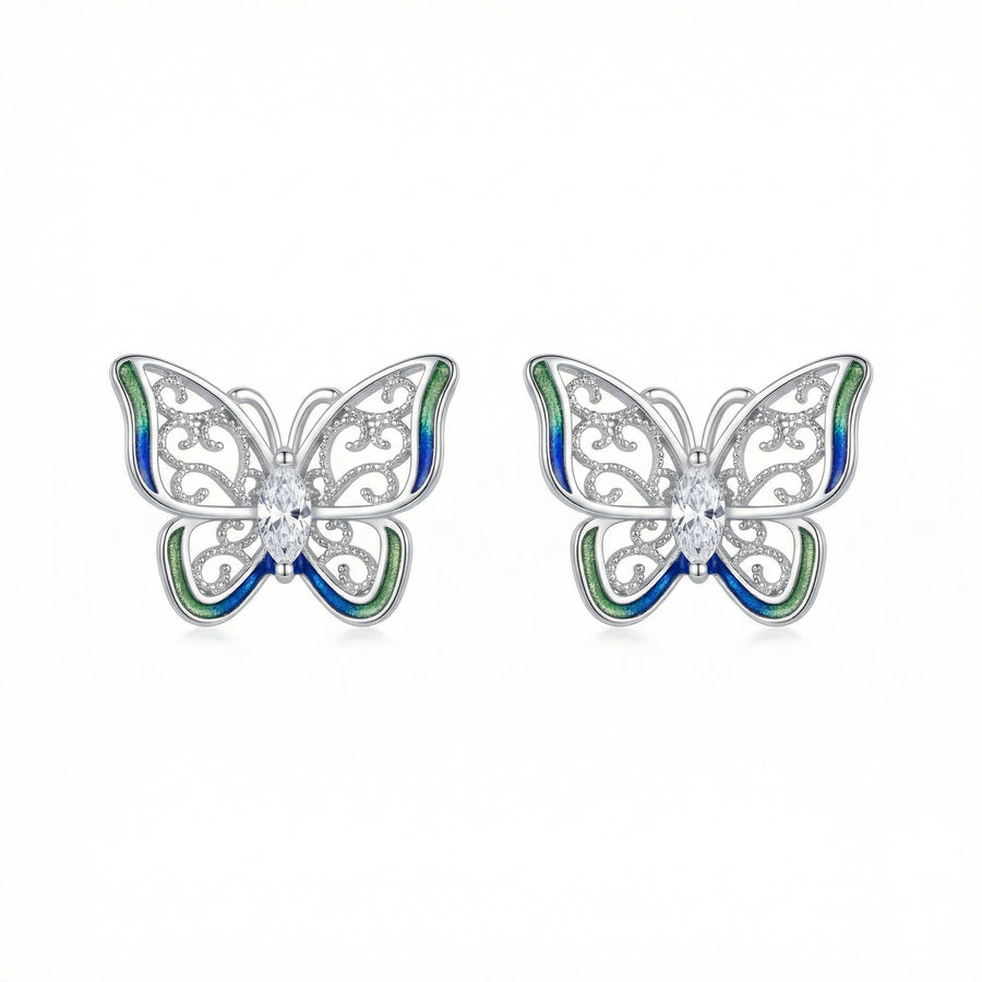 Enamel Butterfly Filigree Stud Earrings – sterling silver earrings