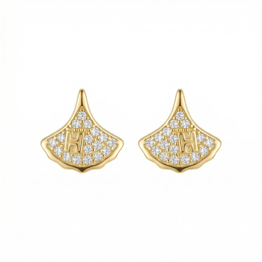 Fan-Shaped Letter H Stud Earrings – sterling silver earrings, front view