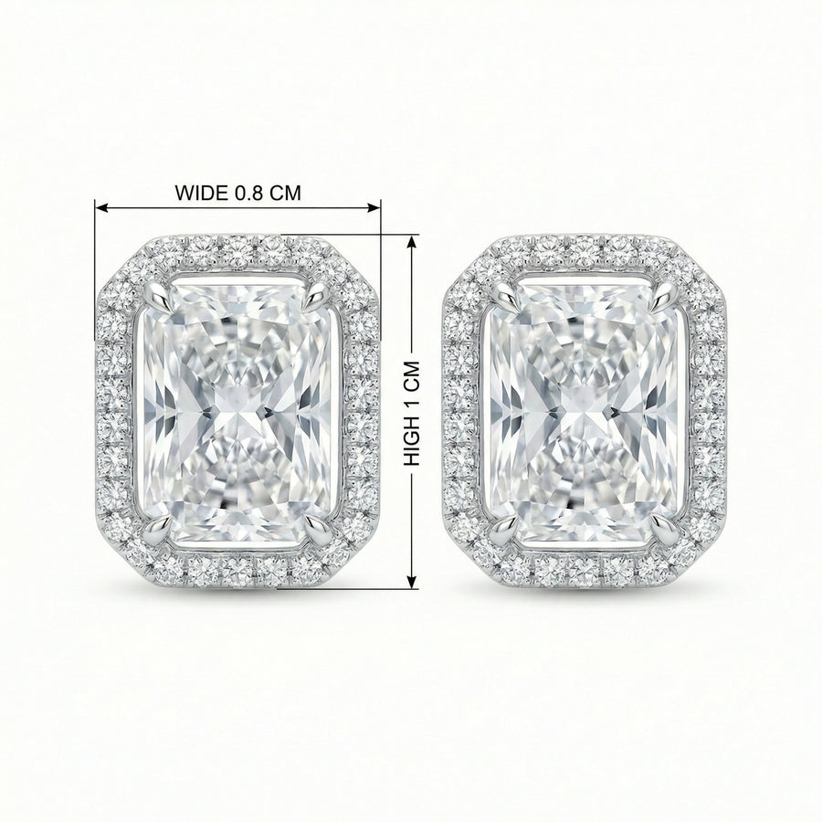 Radiant-Cut Rectangular Halo Studs – sterling silver earrings
