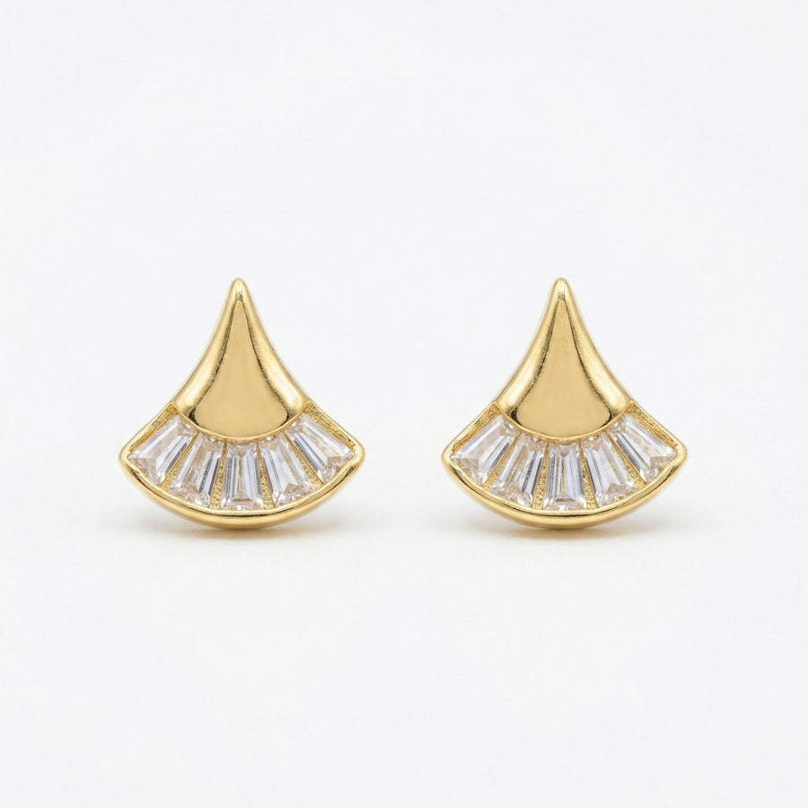Fan-Shaped Baguette Stud Earrings – sterling silver earrings, front view