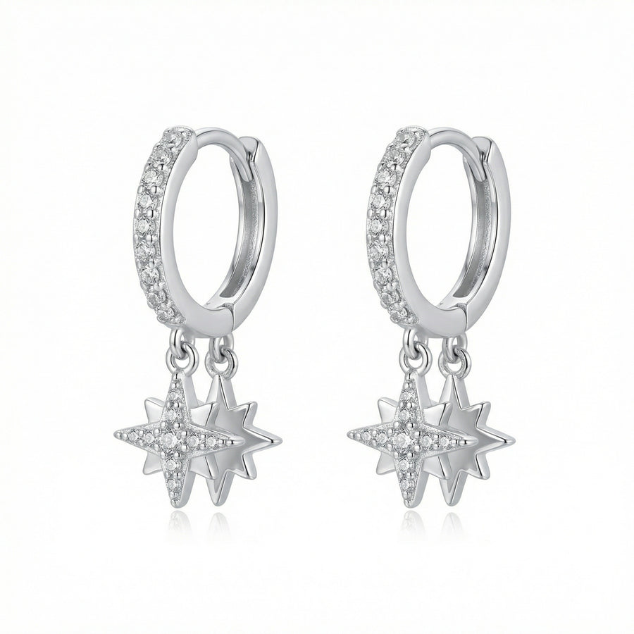 Celestial Star Dangle Hoop Earrings – sterling silver earrings