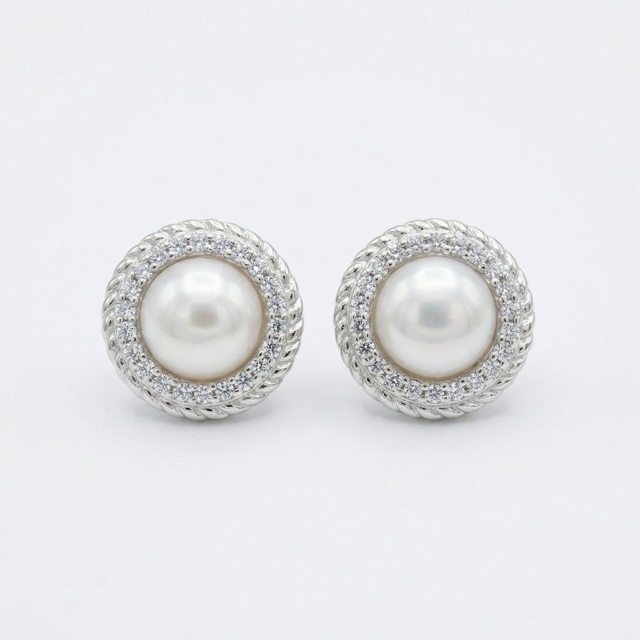 Pearl Halo Studs, Twisted Rope Detail – pearl earrings