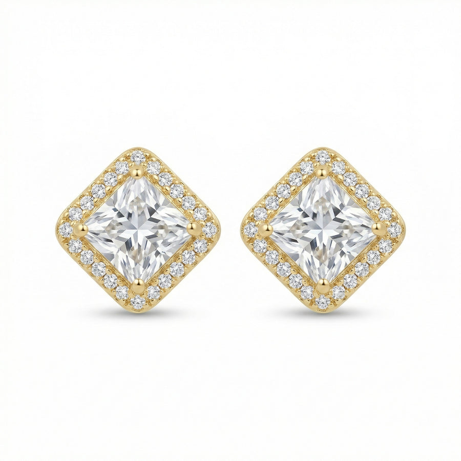 Square-Cut Halo Stud Earrings – sterling silver earrings