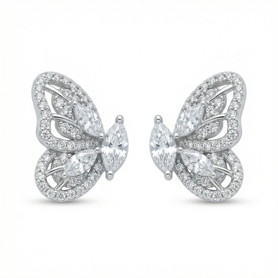 Marquise and Round Butterfly Studs – sterling silver earrings, front view