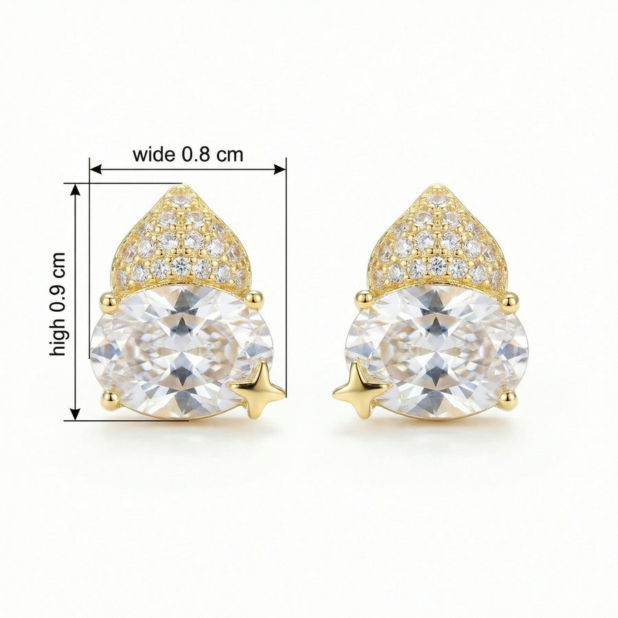Celestial Star and Oval Stud Earrings – sterling silver earrings, front view