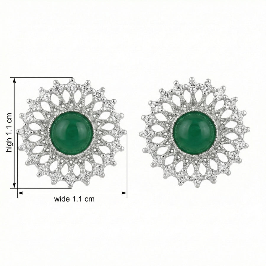 Floral Green Gemstone Stud Earrings – sterling silver earrings