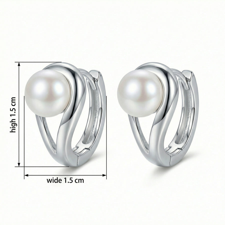 Silver Swirl Pearl Huggie Hoops – pearl earrings