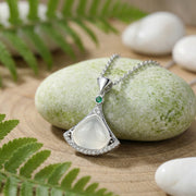 Fan-Shaped Moonstone Emerald Necklace – emerald necklace, side detail