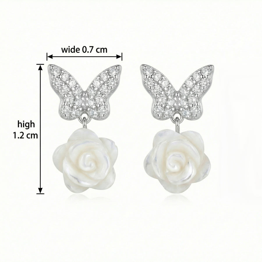 Butterfly and Rose Pearl Drop Earrings – pearl earrings