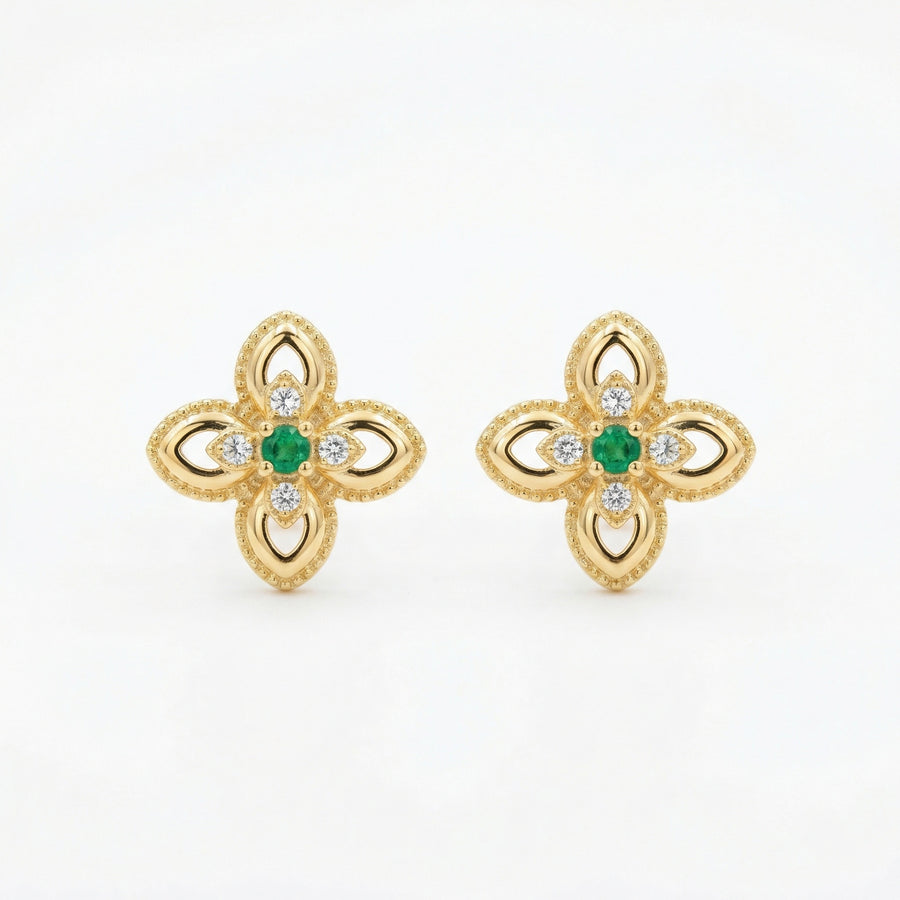 Emerald Floral Openwork Stud Earrings – emerald earrings