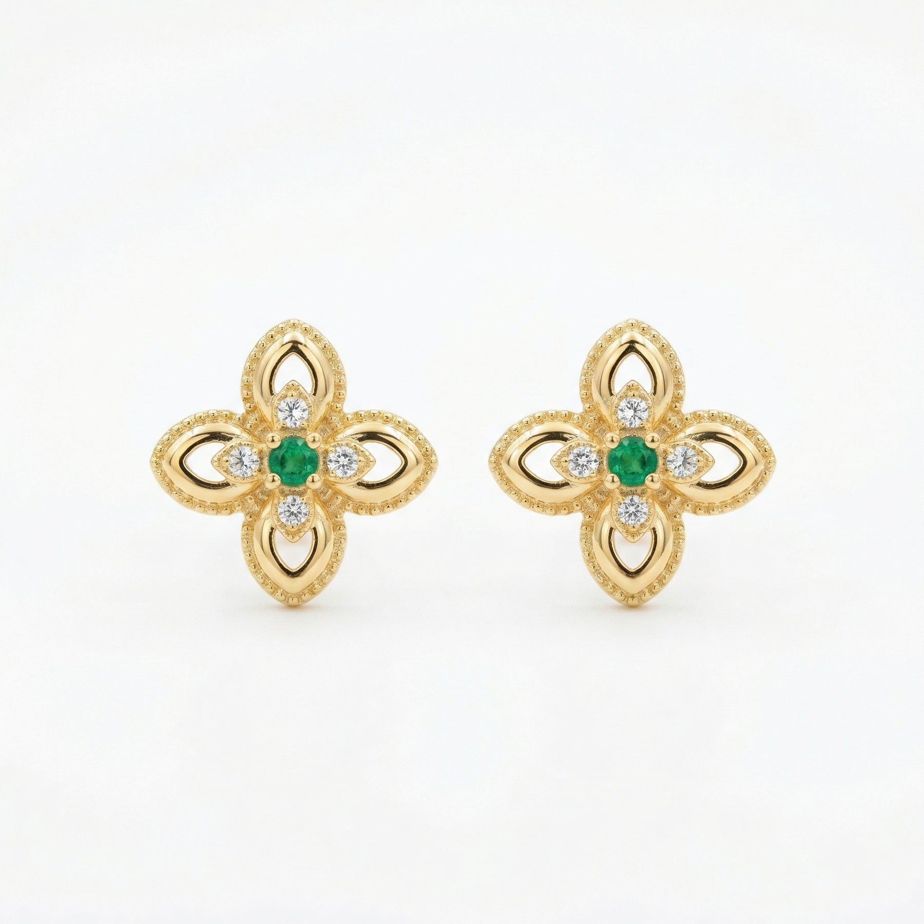Emerald Floral Openwork Stud Earrings – emerald earrings