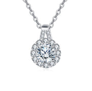 Moissanite Halo Pendant Necklace – moissanite necklace, close-up