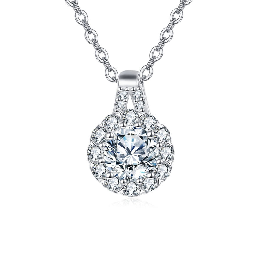 Moissanite Halo Pendant Necklace – moissanite necklace, close-up