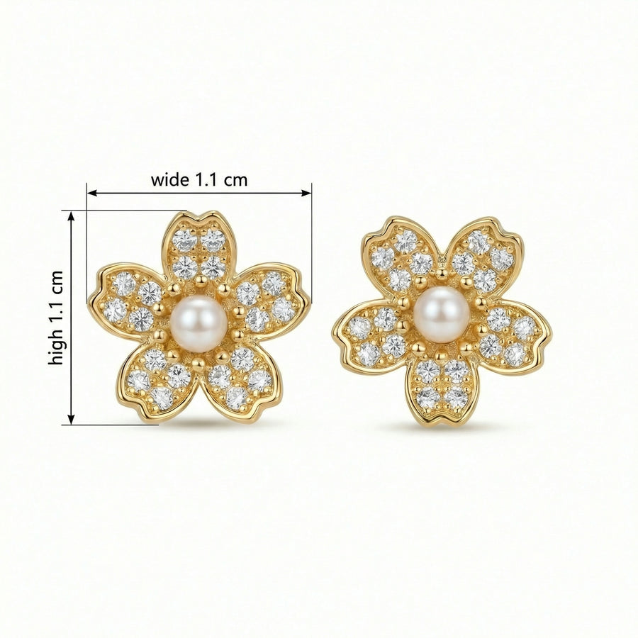 Pearl Cherry Blossom Stud Earrings – pearl earrings, front view