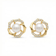 Floral Pearl Diamond Accent Studs – pearl earrings
