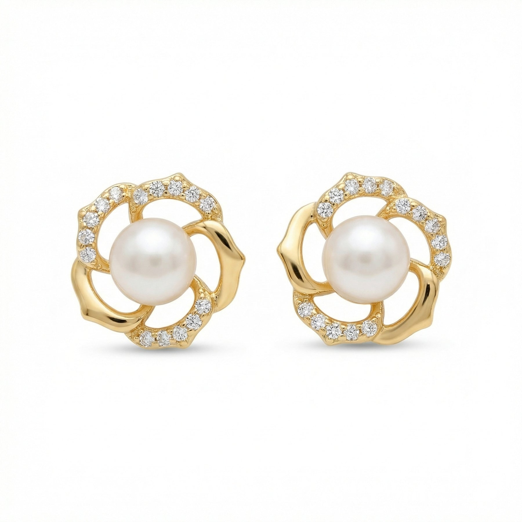 Floral Pearl Diamond Accent Studs – pearl earrings