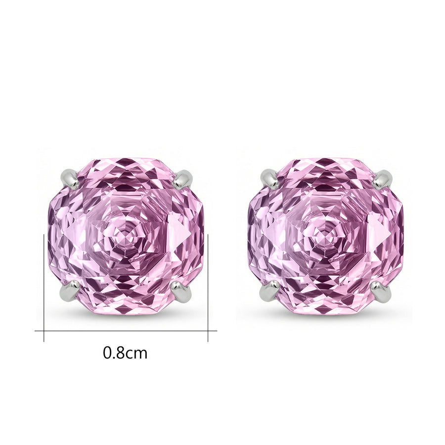 Octagonal-Cut Pink Gemstone Studs – sterling silver earrings
