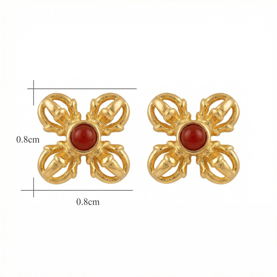 Gilded Double Vajra Stud Earrings – sterling silver earrings, front view