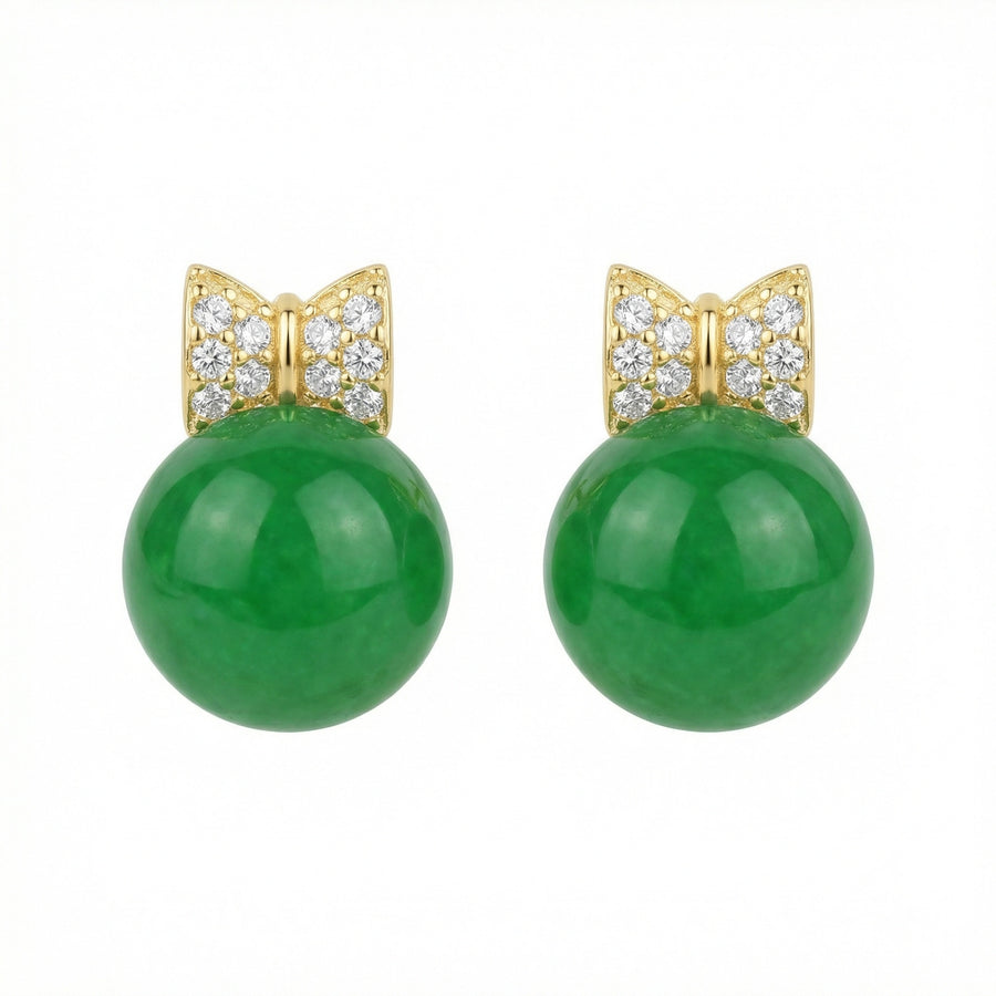 Jadeite Sphere Bow Stud Earrings – jade earrings
