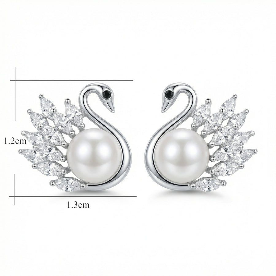 Swan Studs with Pearl and Marquise Accents – pearl earrings, front view