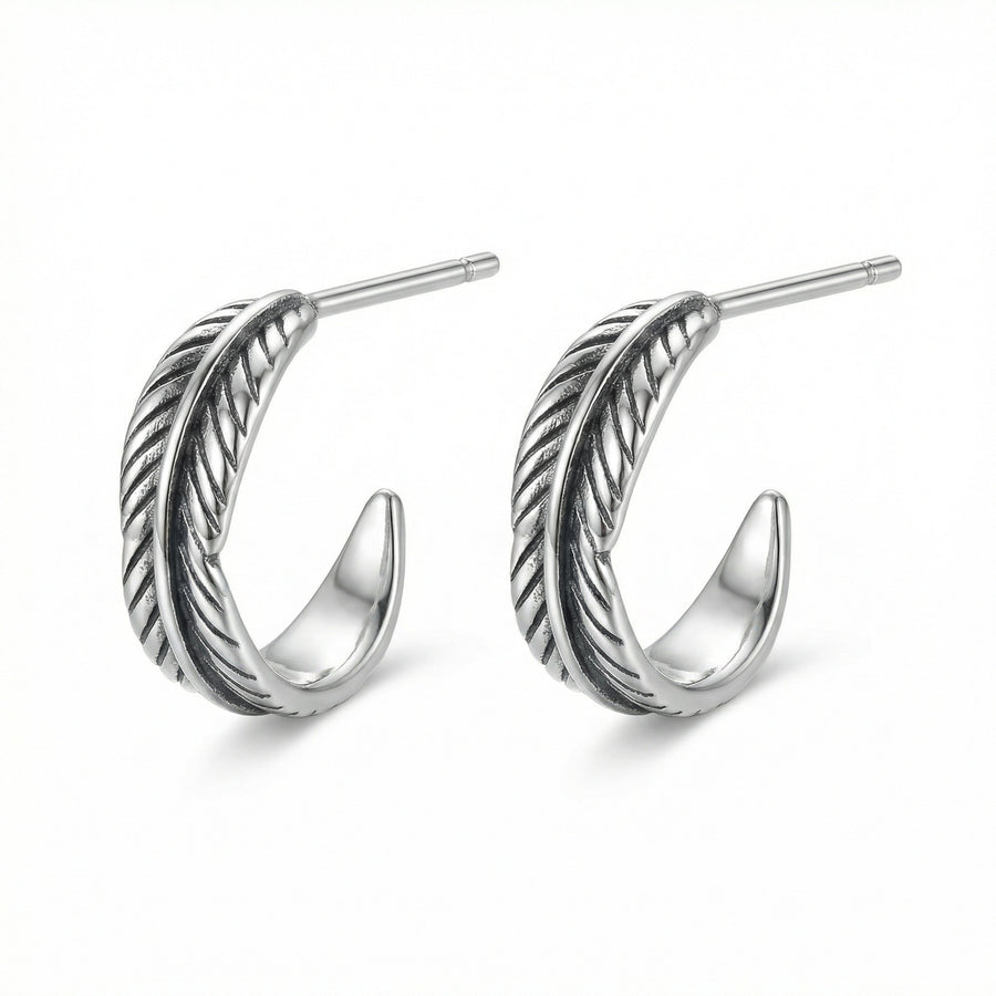 Oxidized Feather Half-Hoop Earrings – sterling silver earrings