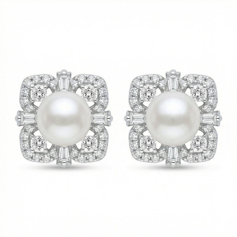 Pearl Square Halo Stud Earrings – pearl earrings