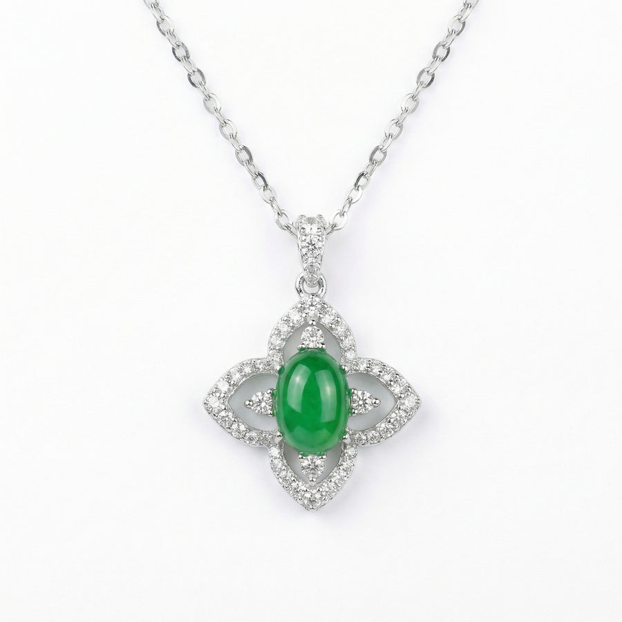 Emerald-Green Jade Flower Necklace – jade necklace, front view