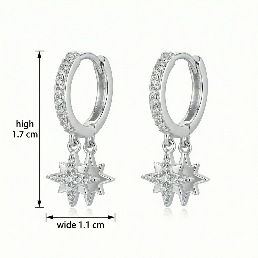 Celestial Star Dangle Hoop Earrings – sterling silver earrings, front view